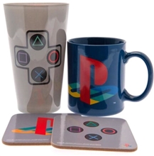 Dárkový set Playstation Classic: Keramický hrnek - sklenice - 2 tácky (objem sklenice 500 ml hrnek 315 ml tácky 10 x 10 cm)