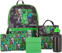 Školní batoh Minecraft: Set batoh - svačinový box - láhev na pití - penál - kapsička (objem 14 litrů 31 x 41 x 11 cm)